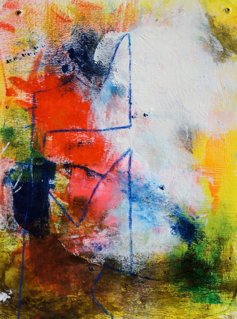 Abstract Outsider Expressionist Painting Life's a Jigsaw dynamic bold modern progressive acrylic art brut raw art visionary intuitive