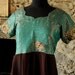 Pirate dress size small S UK 8 - 10 US 4 - 6, green and dark red tunic, pirate costume, stunning beading, silk & chiffon