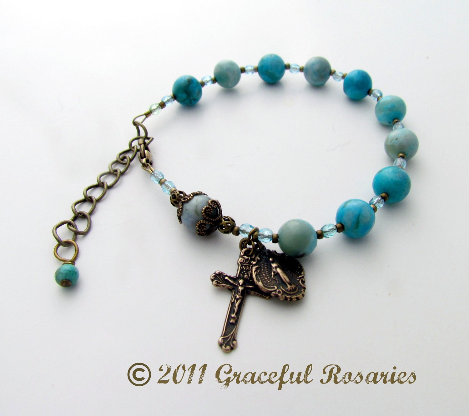 Catholic Rosary Bracelet with Turquoise Jasper and bronze medals