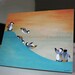 Slip & Slide On The Slope - mounted art print featuring penguins