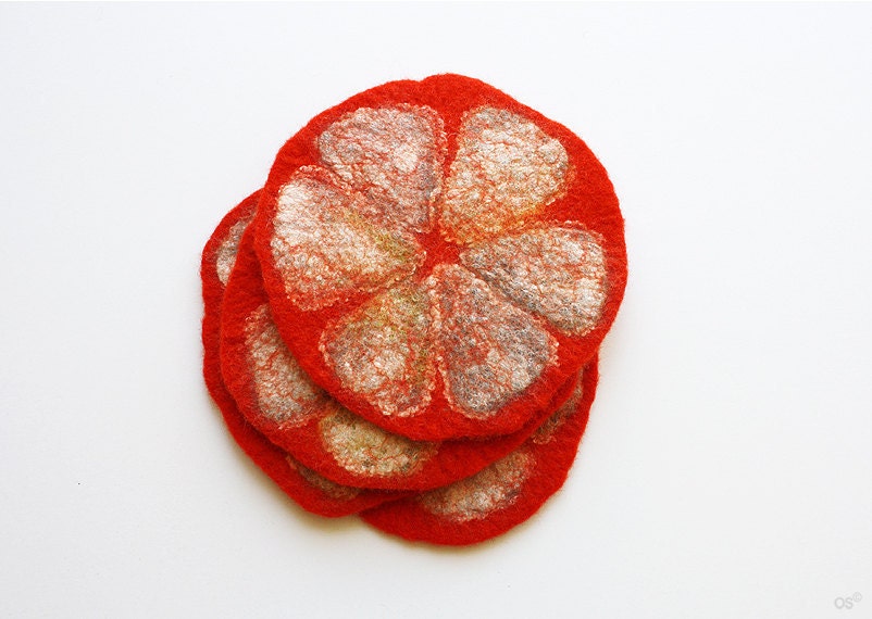 SALE Bitter Felted grapefruit coasters / Ready for dispatch now