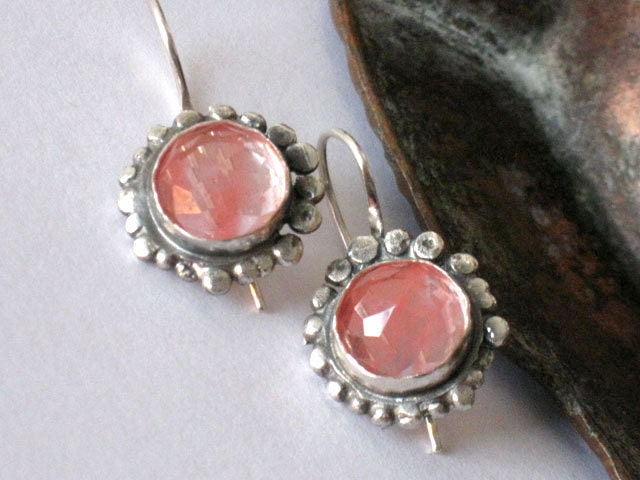 Small Cherry Quartz and silver earrings, sterling silver and stones.