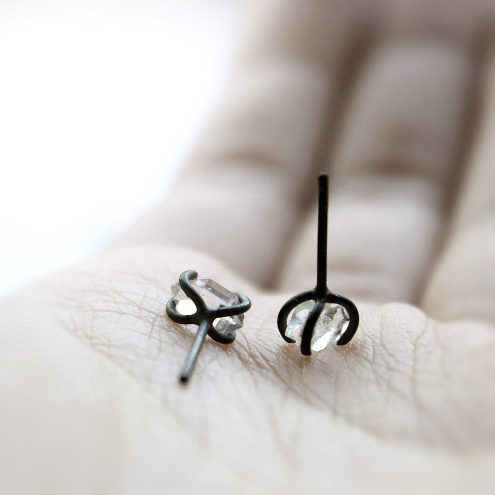 Xx . herkimer diamond oxidized sterling silver post earrings