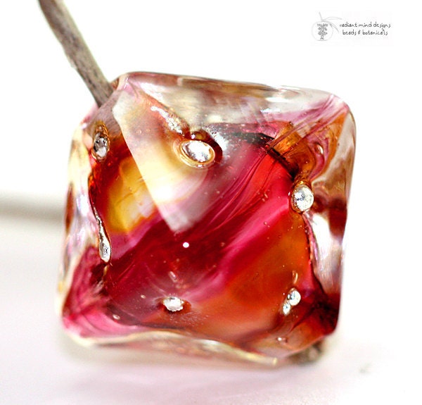 Glass lampwork bead PeachBerry Diamond handmade for artisan jewelry designs (1)