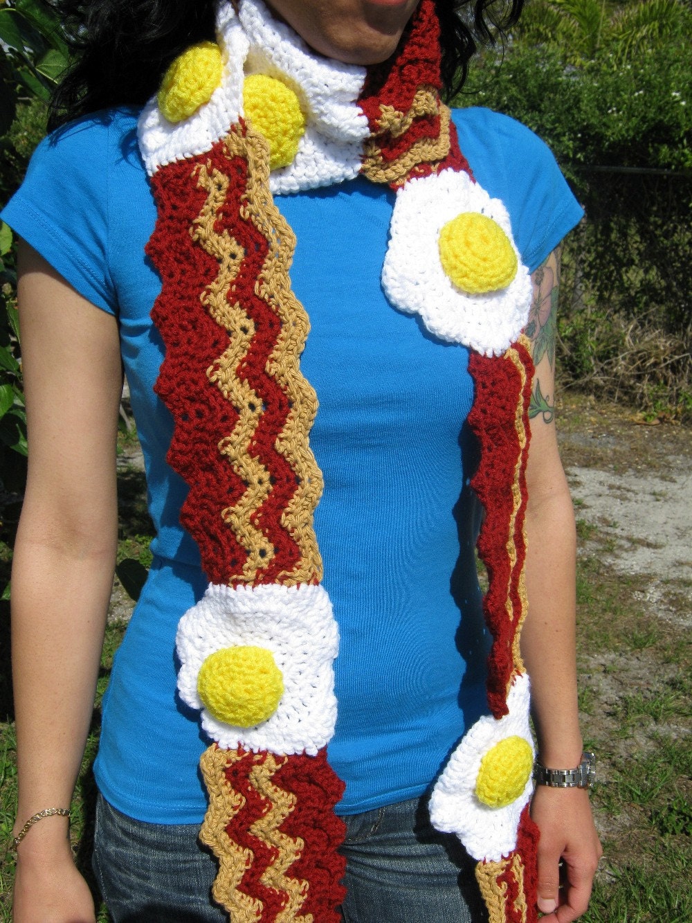 No Yolks about it Bacon and Eggs Scarf by PinkFrog4U on Etsy from etsy.com