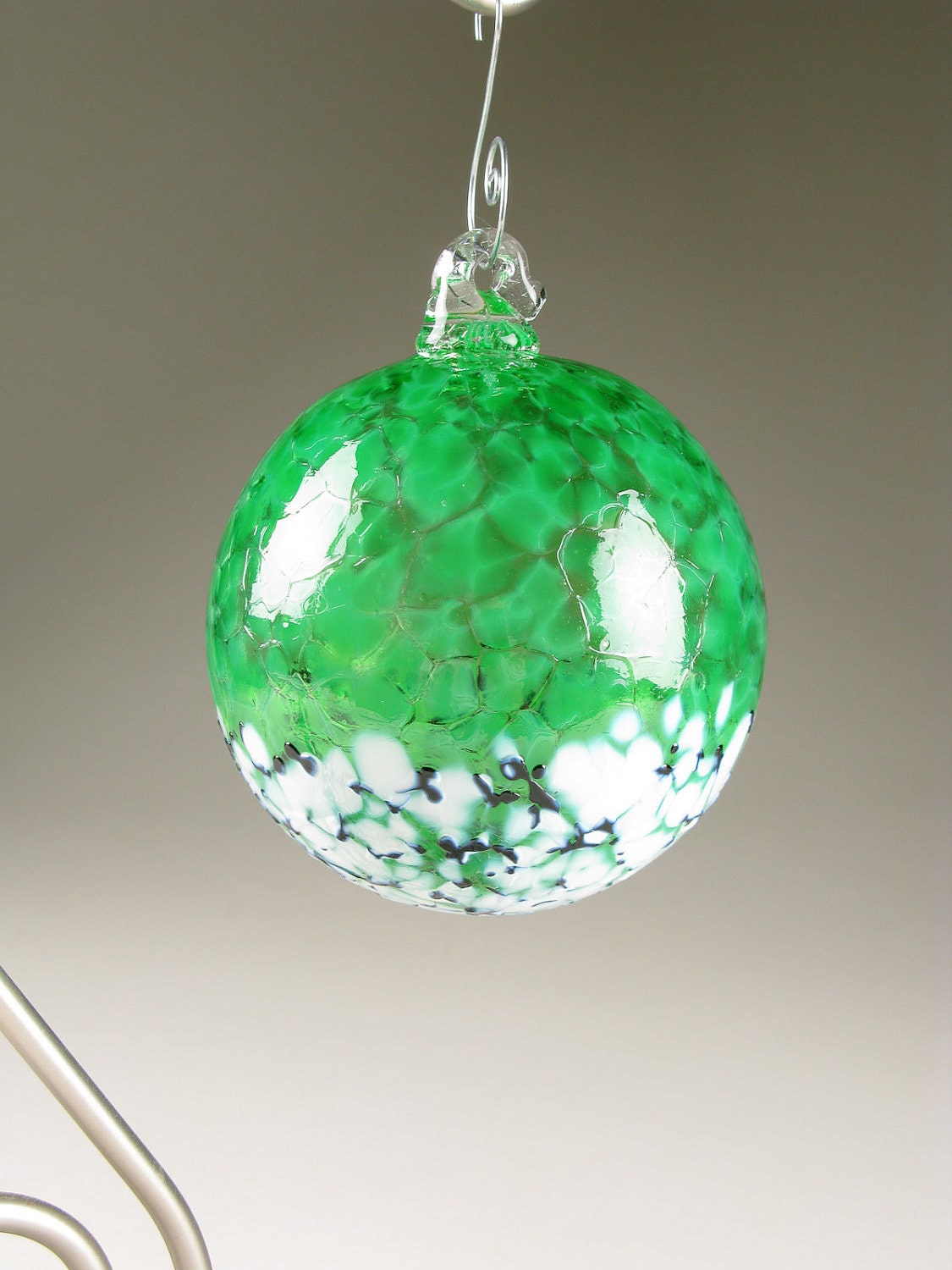 Blown Glass Ornament Suncatcher Ball Deep Emerald Green Blossom Blown Glass Ornament Suncatcher Ball Deep Emerald Green Blossom