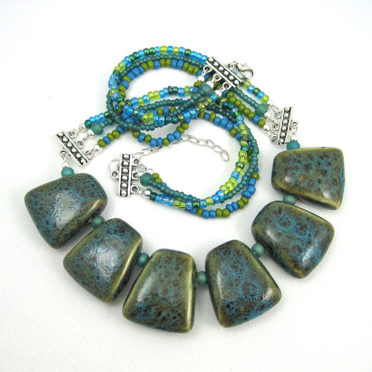 Mermaid - Necklace - Blue, Green Porcelain