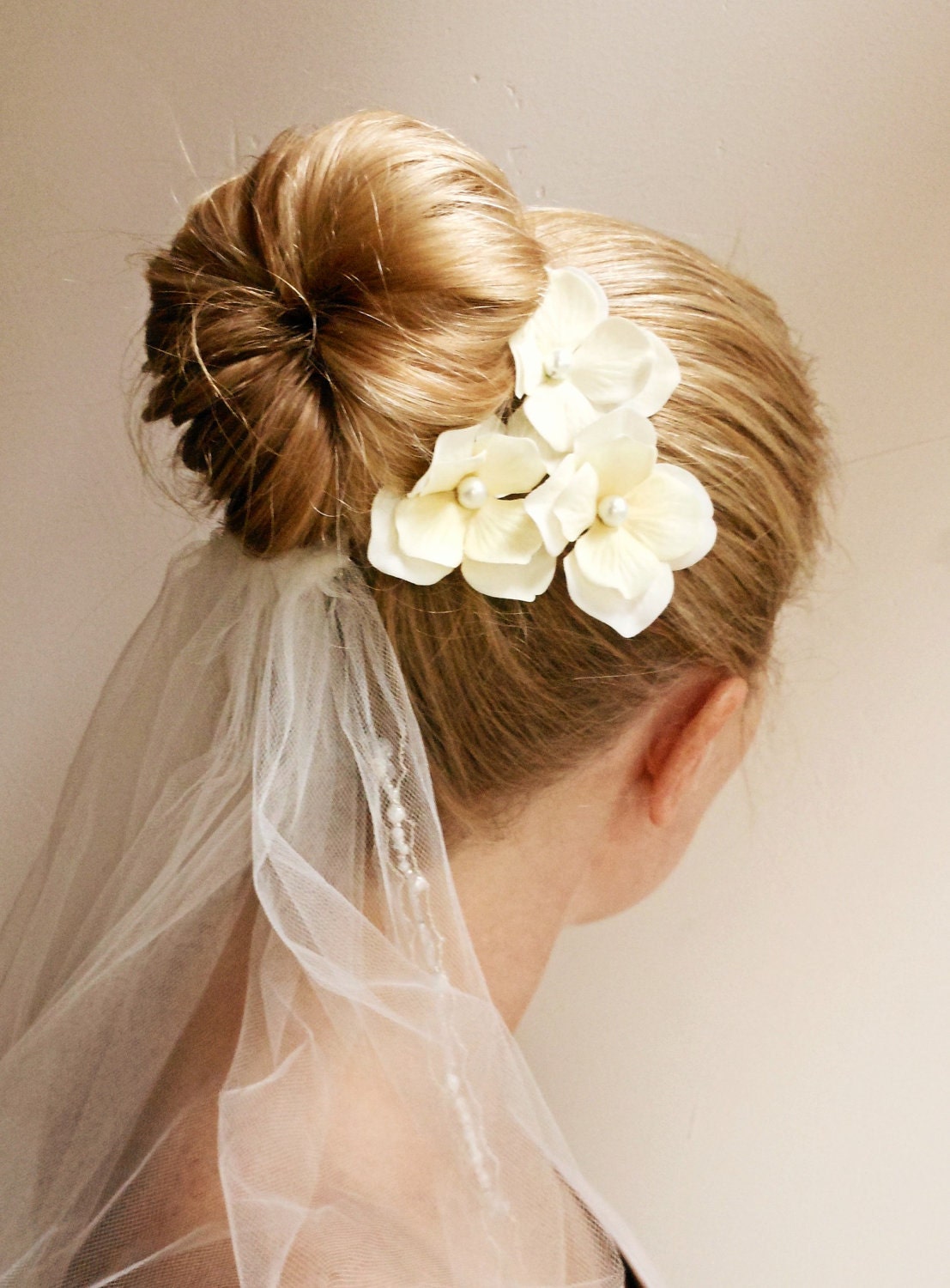 Wedding Hair Accessories - Ivory Hydrangea Hair Pins, Velvet, Pearl, Cream, Buttercream