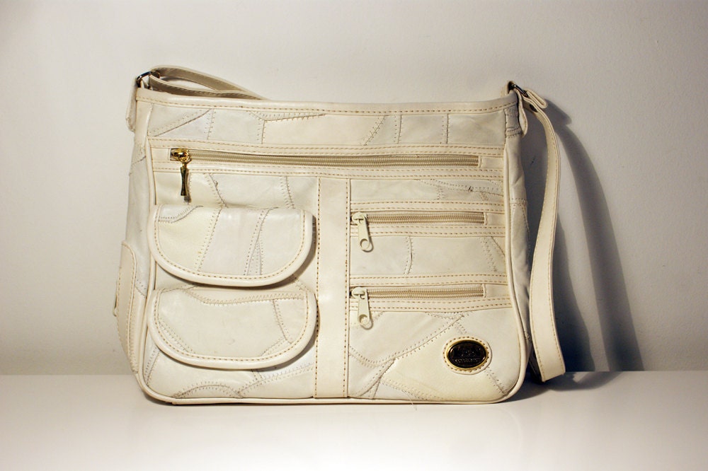 Vintage 80s White Cream Patchwork Purse