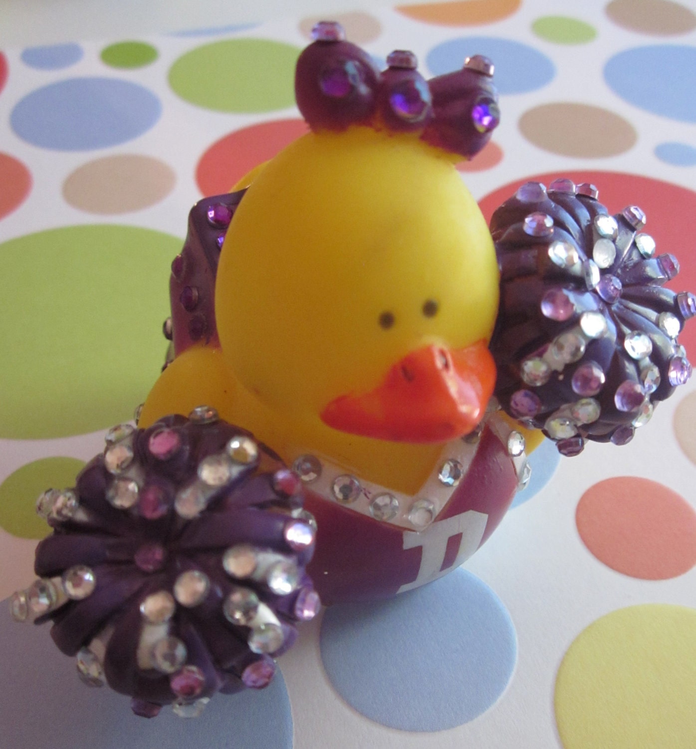 Cheerleading PomPon Rubber Duck Purple Uniform Cheer Leading PonPom