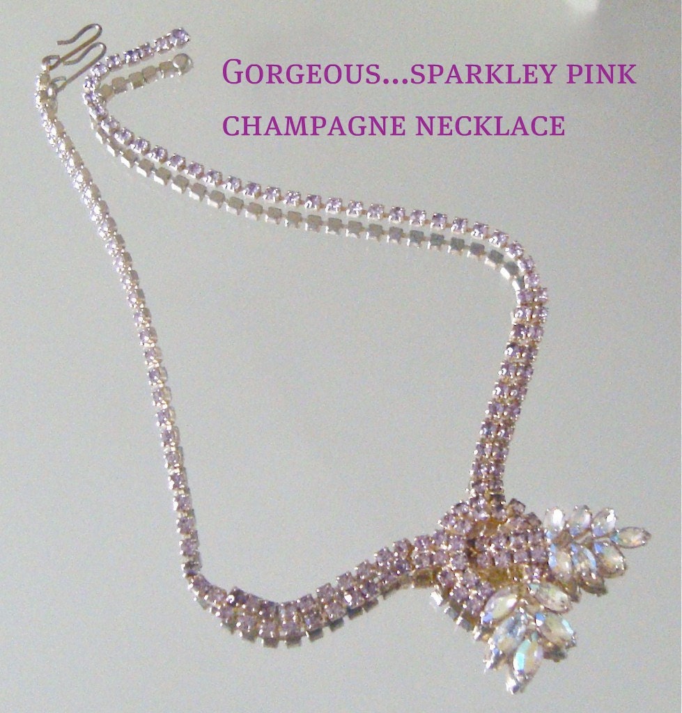 Vintage Rhinestone Necklace in Pink Champagne