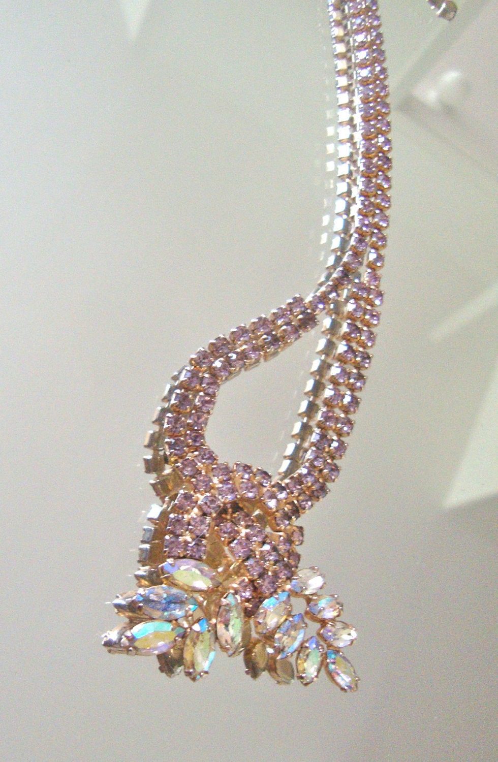 Vintage Rhinestone Necklace in Pink Champagne