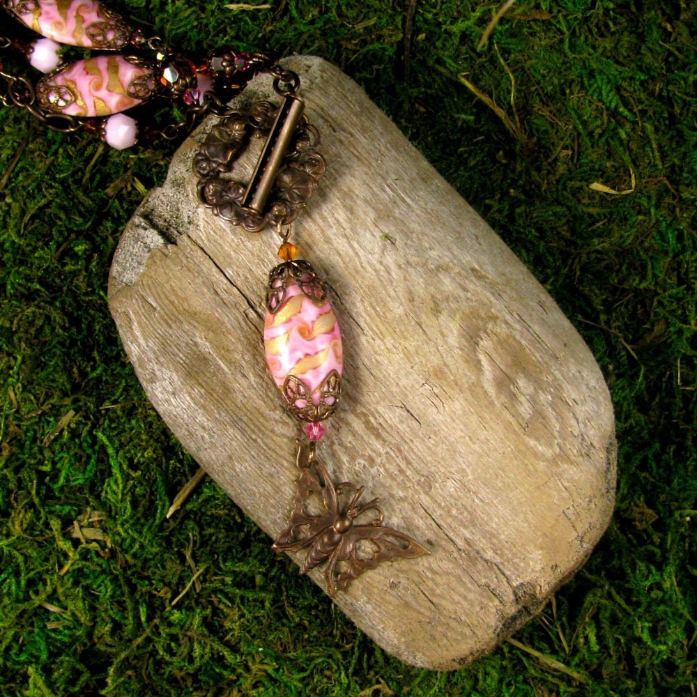 Lampwork & Brass Necklace: "Dawn Dance of the Butterfly"