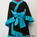 Black X Teal Kimono Dress with Ruffles and Descending Hem