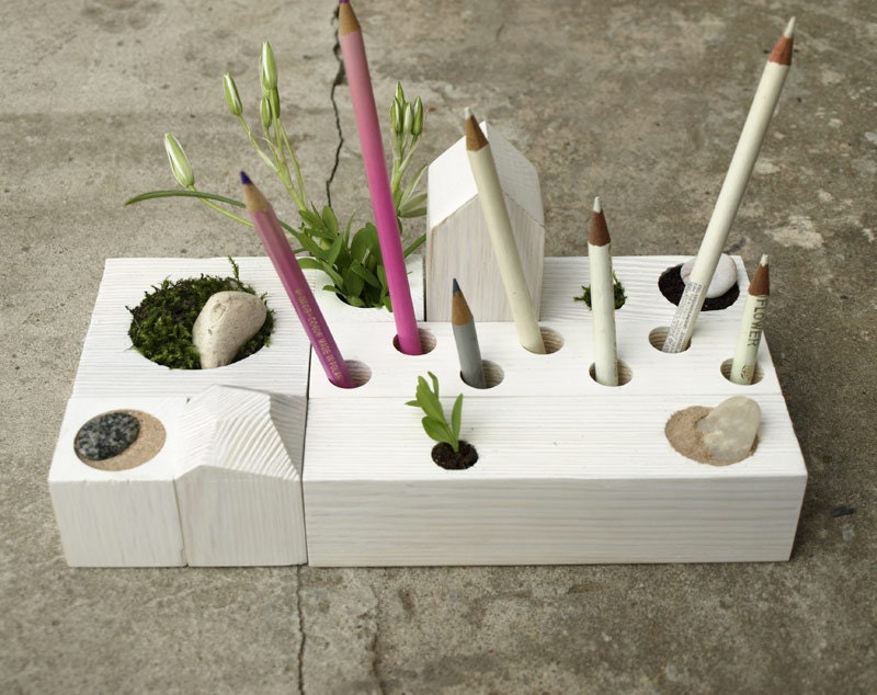 desk organizer - desktop Zen Garden - white wood - original design by KarolinFelixDream