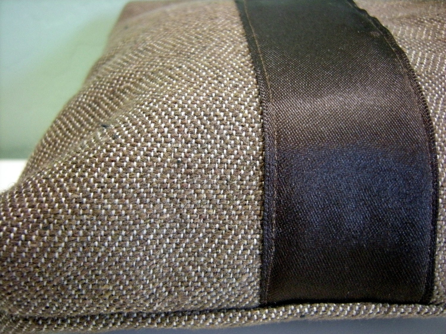 Chloe Small Zipper Pouch in Brown Tweed with Satin Ribbon Detail