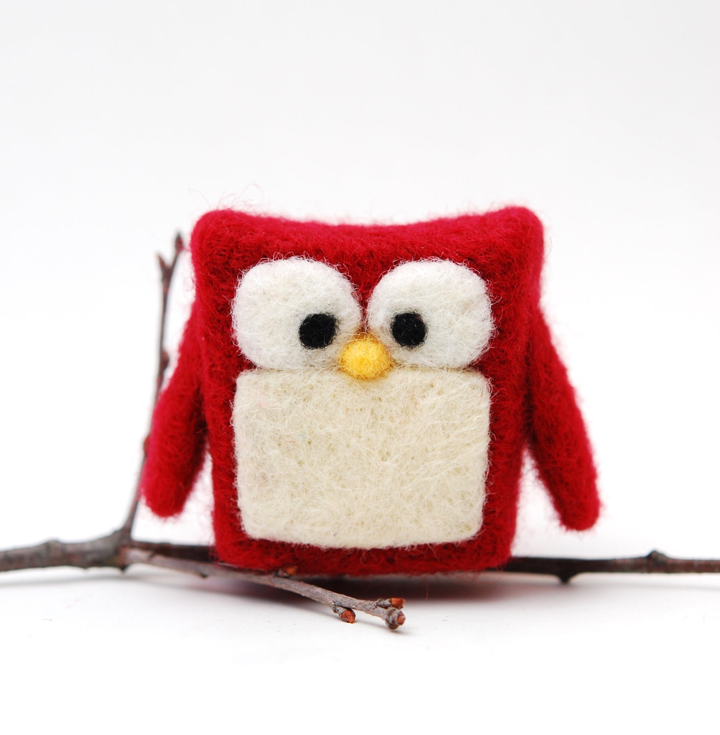 Needle Felted Owl, red valentine love red velvet for her child whimsical nature decor