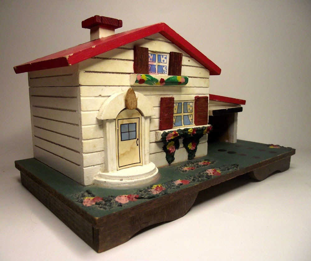 Wooden Cottage Music Jewelry Box with Dancing Ballerina