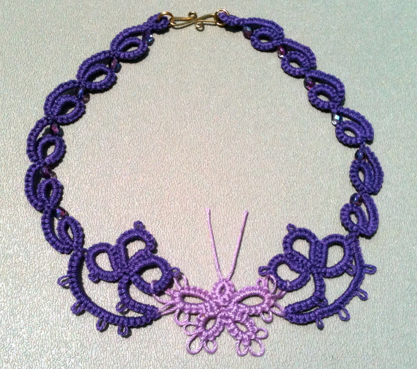 Purple Pleasure - One of a Kind Tatted Butterfly Necklace