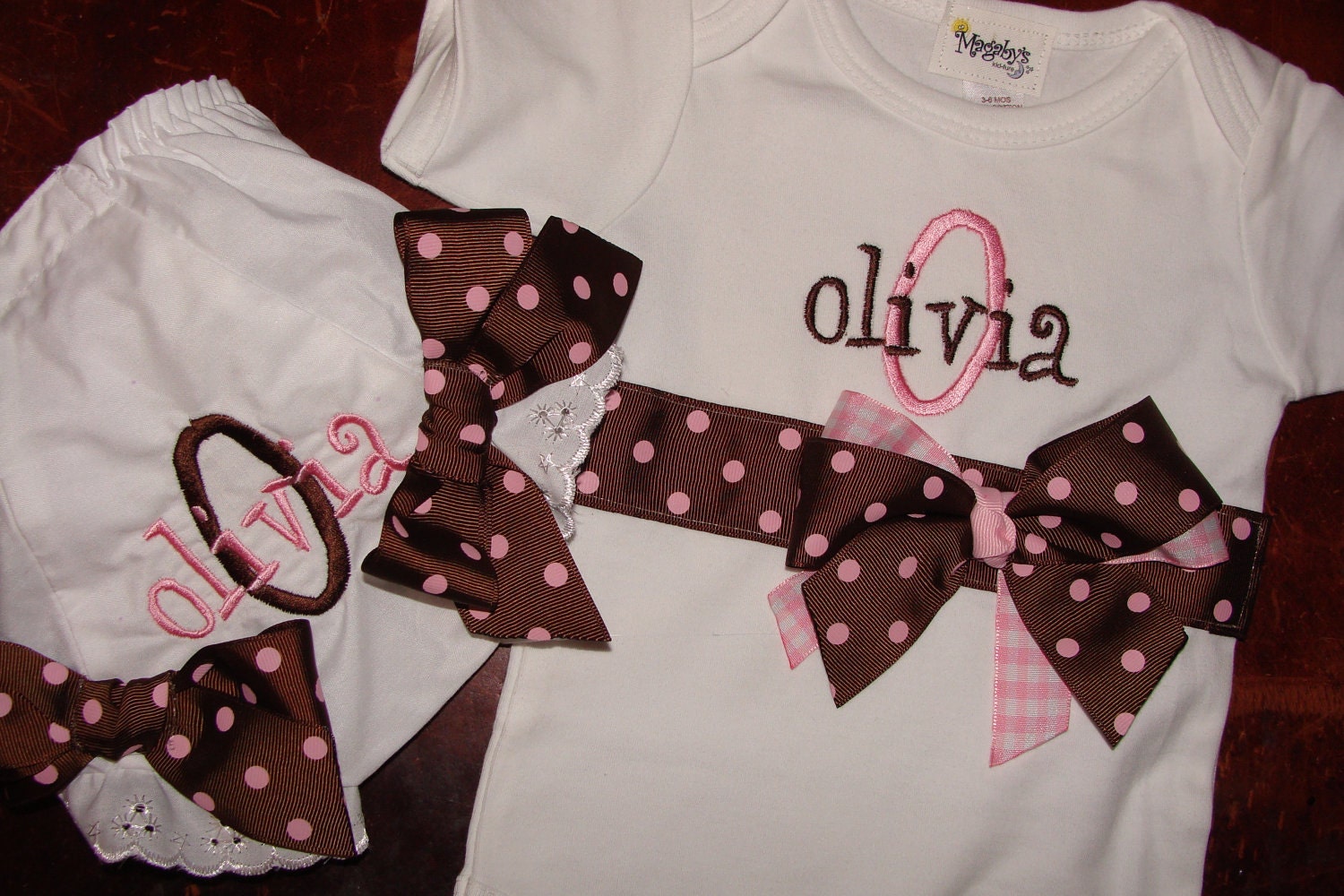 Personalized Onesie and Diaper Cover with Ribbons and Bows Gift Set YOU CREATE IT Any Style or Color