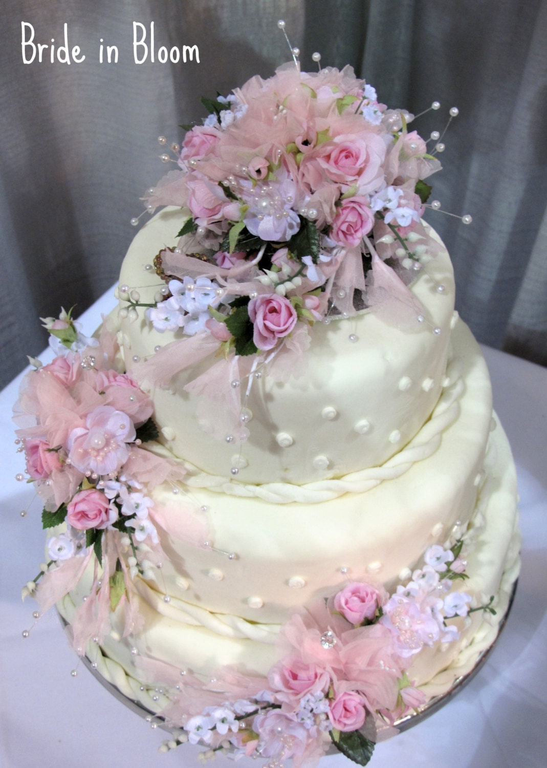 Wedding cake topper pink white flower cake decorations
