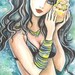 Girl, Mermaid, Dream, Fantasy, Ocean - Sea Shell - Art Print 4x6