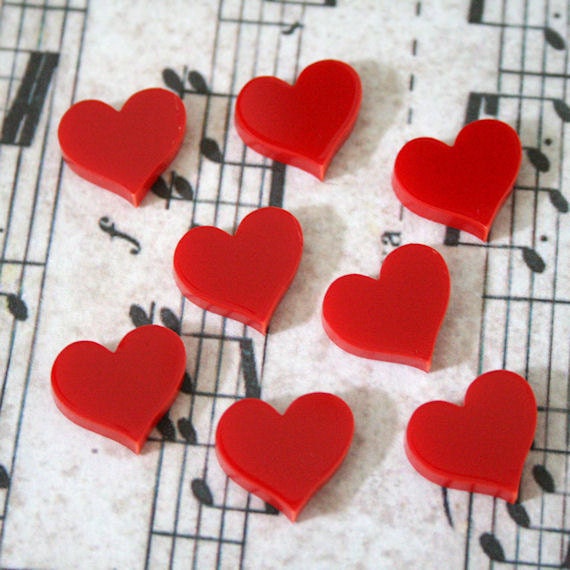 8 x Laser cut acrylic red love heart cabochons