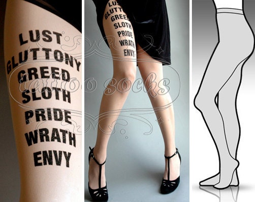 Large/Extra Large 7 Deadly Sins tights / stockings full length pantyhose Light Mocha