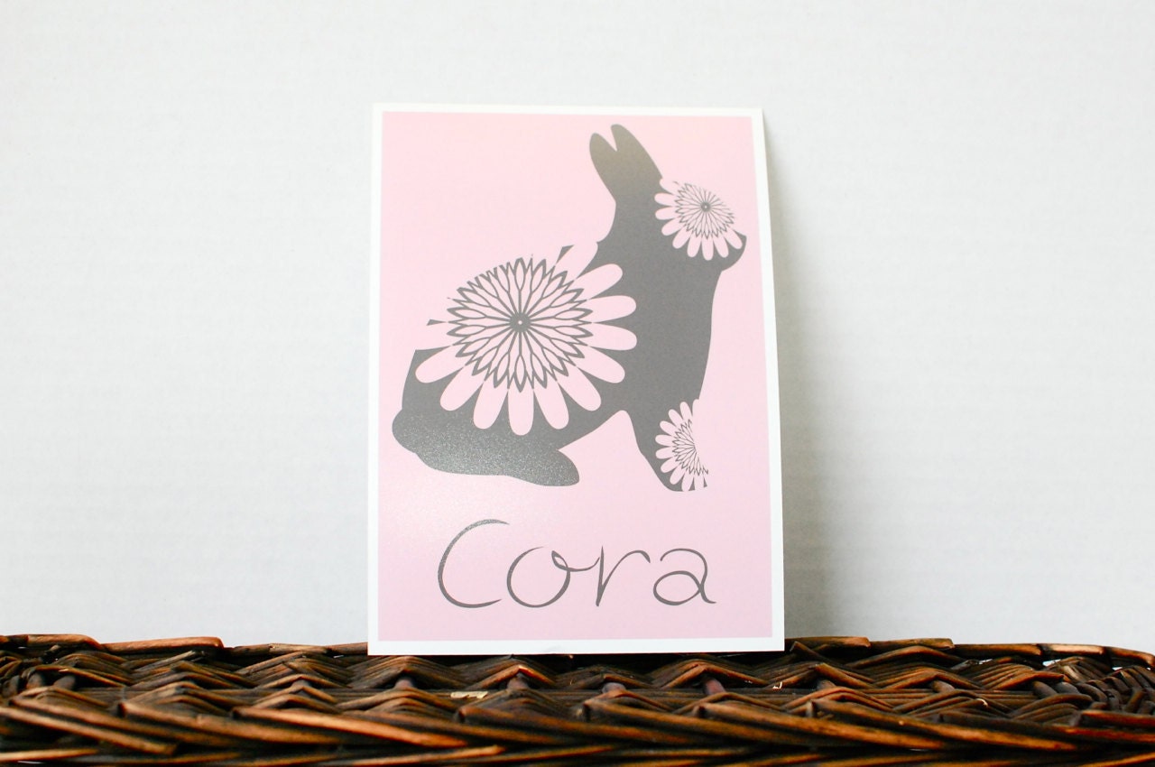 Personalized Art, Bunny Wall Art, Custom Personalized Name 5x7, Nursery Room Decor, Animal
