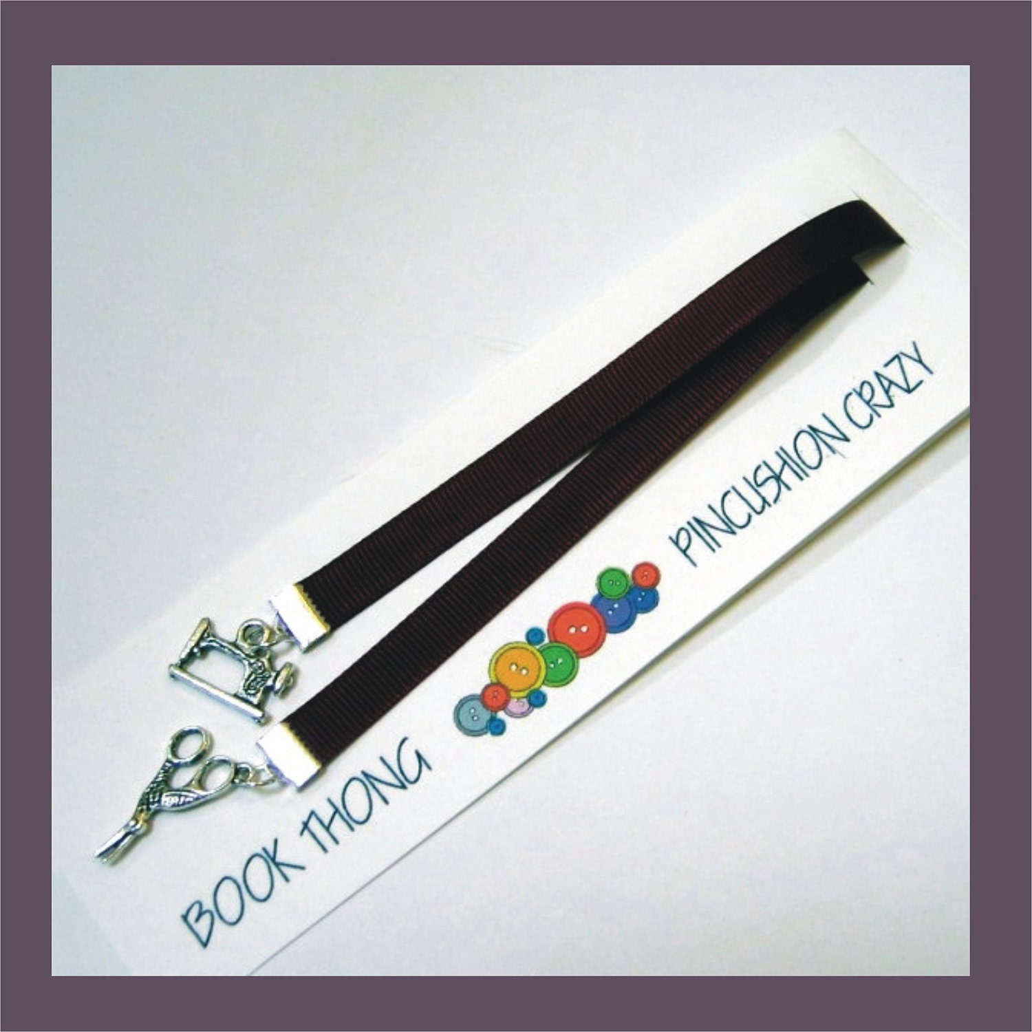 Sewing Theme - Ribbon Bookmark Thong - Dark Red