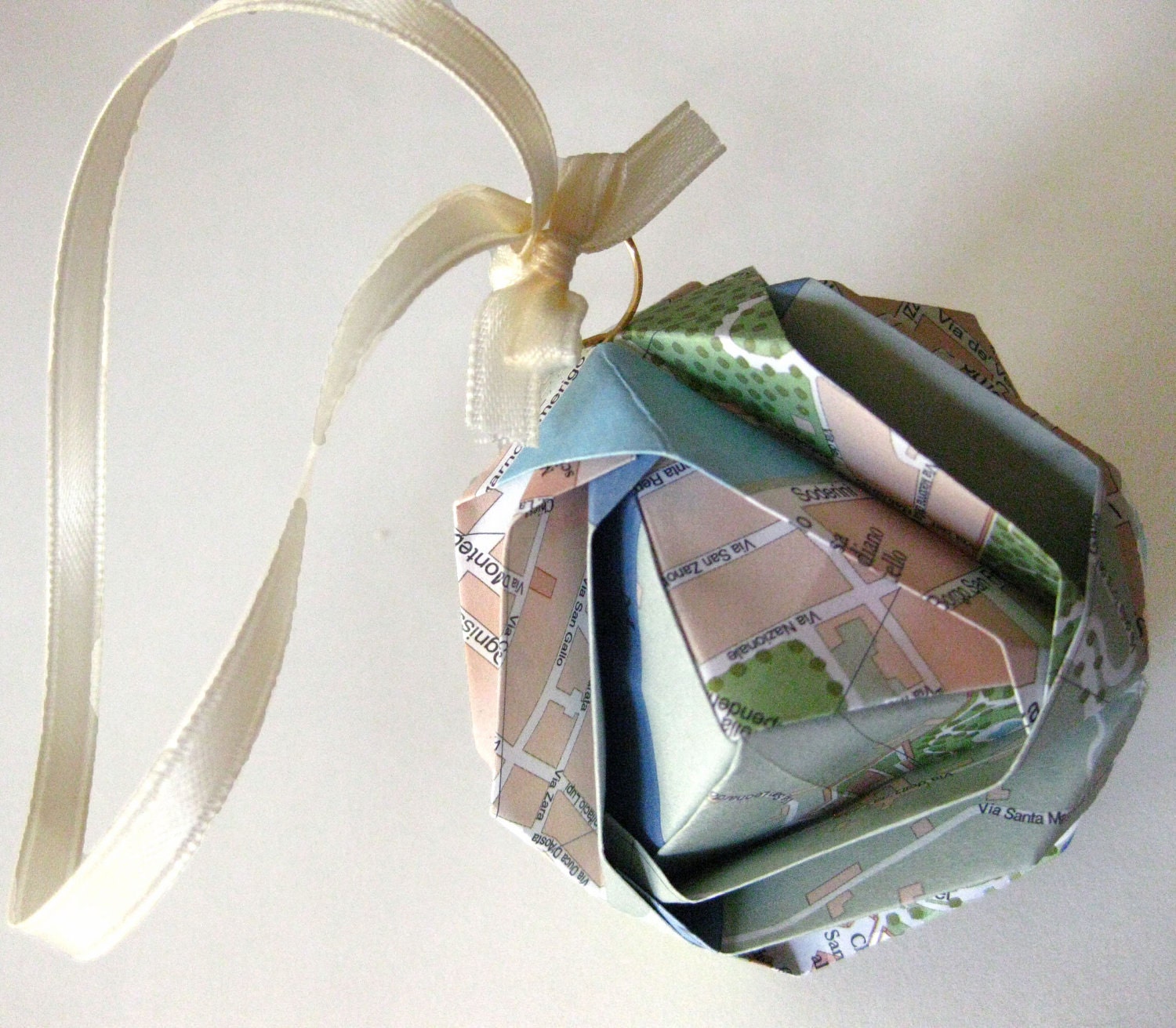 Florence Origami Ornament - Italy Map Upcycled