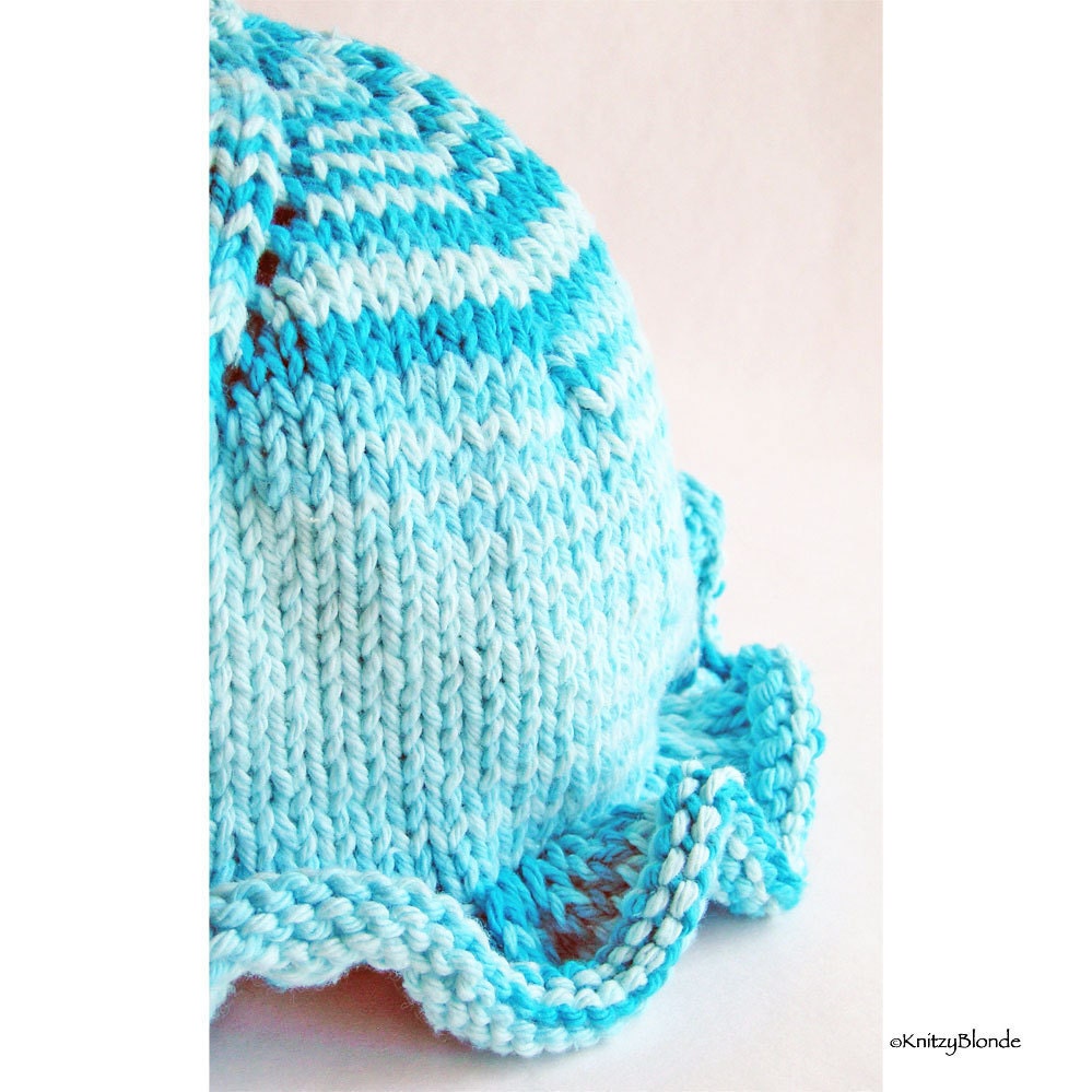 Baby Sun Hat, Ruffle Brim, Photo Prop, Cotton Yarn, Bright Turquoise Blue, Summer Beach Cap