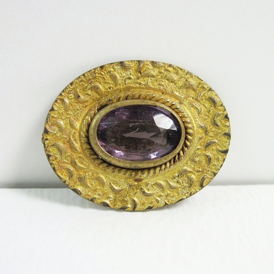 Tiny Victorian Pin Purple Amethyst Glass Gold Gilt C1880 February Birthstone