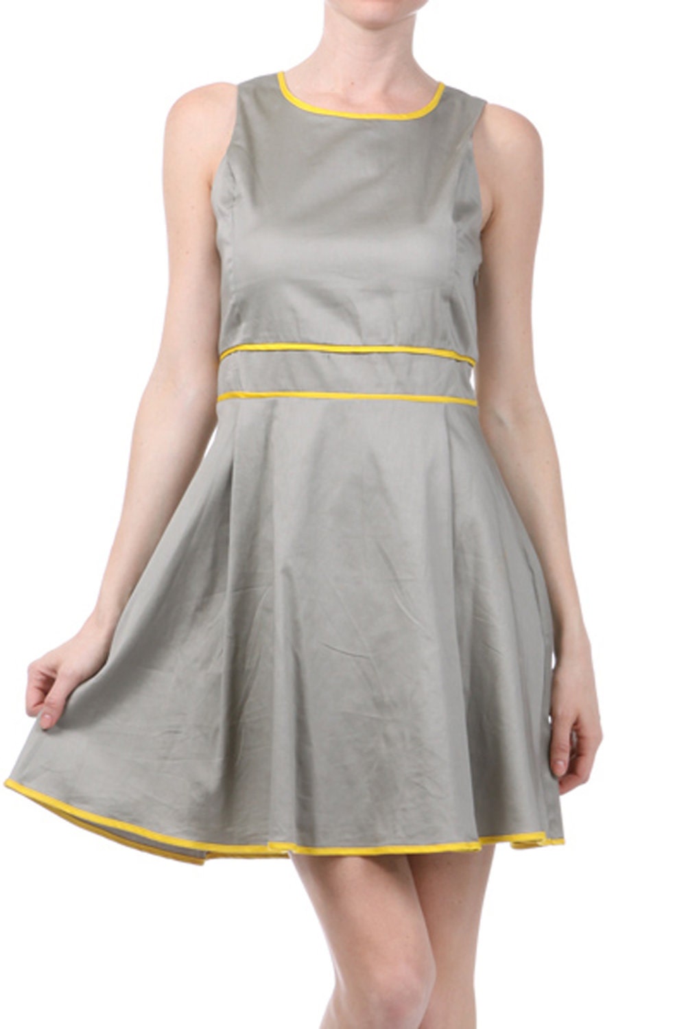 Clearance Falling Modly in Love Grey Yellow Simple Dress