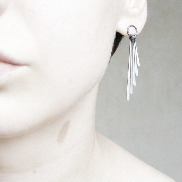 Sterling silver earrings . Oxidized ombre fringe
