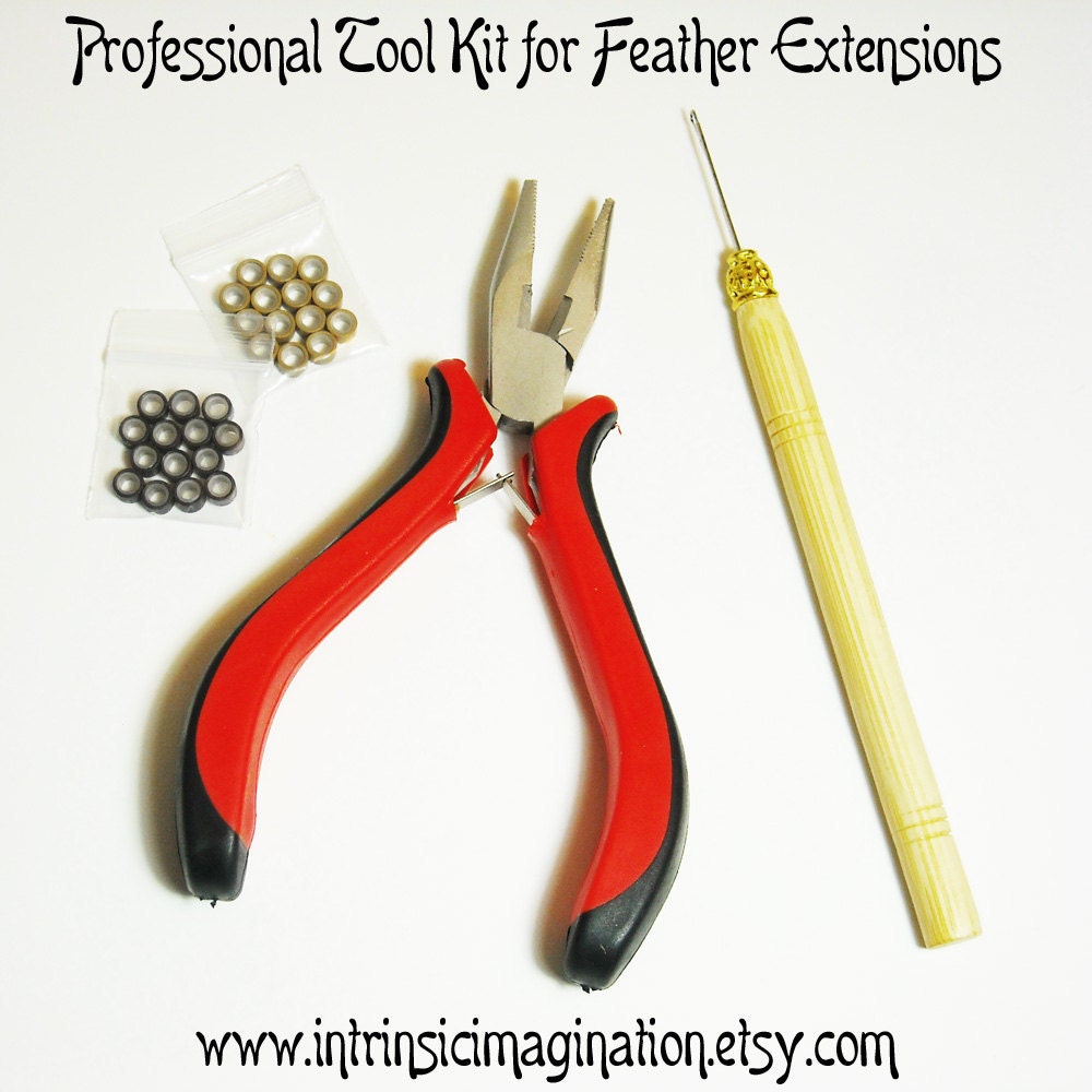 Professional Hair Feather and I-Tip Extension Installation Kit - Hair Threading Neadle, Pliers, and Micro Rings