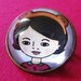 Bear Mo Glass Brooch - Round bronze brooch with girl in teddy ears headband