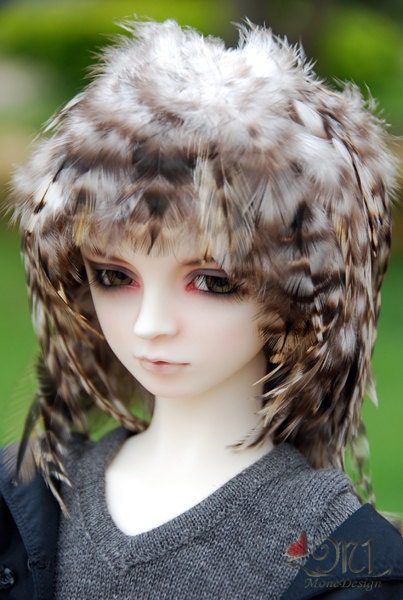 Nature White/Brown Feather Wig for BJD