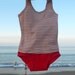 60s NOS Vintage baby girl swimsuit red striped