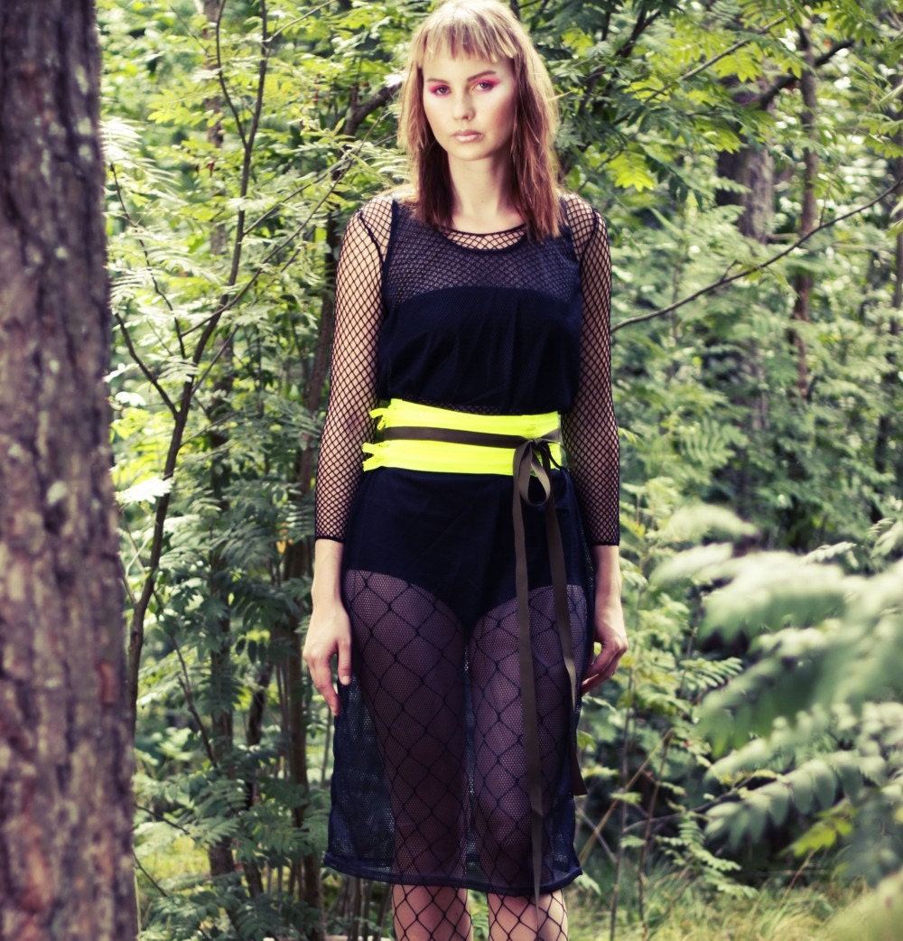 Neon yellow zipper obi belt - MADE-TO-ORDER