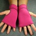 size LARGE, Hot Pink Recycled Fleece Fingerless Gloves, Black thread details- SALE
