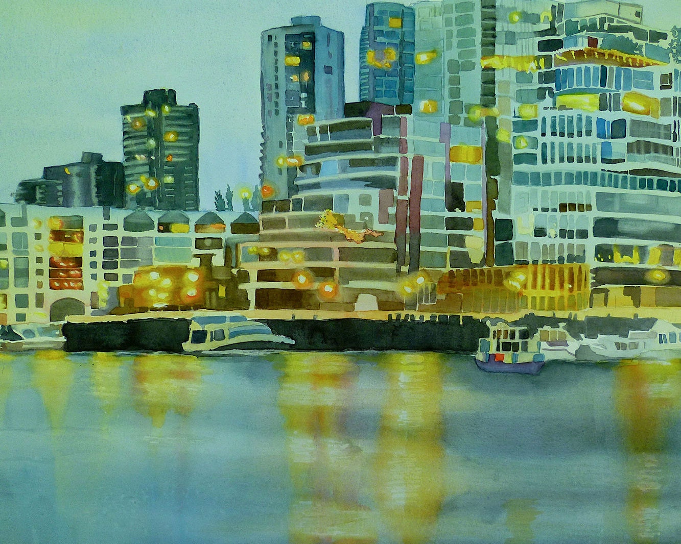 City Lights, High Quality Art Print, watercolor on paper, sandrine pelissier