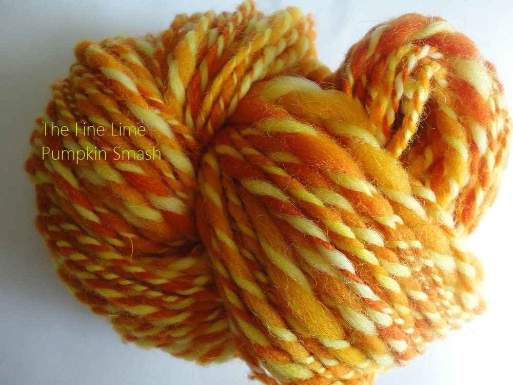 Pumpkin Smash Handspun Hand Dyed Two Ply Orange and Yellow Wool Yarn
