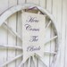 Here Comes The Bride banner with purple font