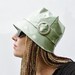 Green Cloche Rain Hat - Polka Dot Oil Cloth