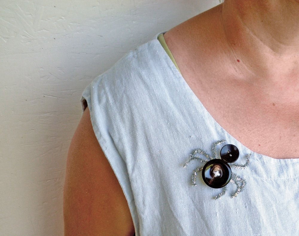 Black Spider Button Brooch