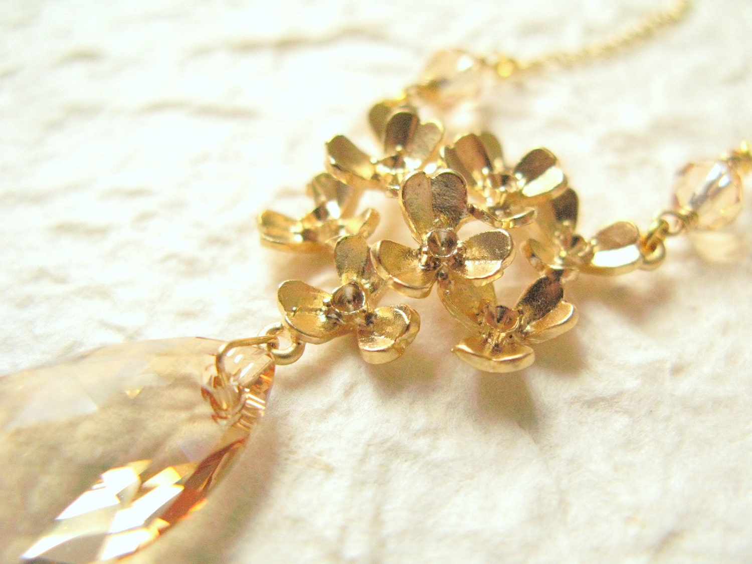 Necklace With Flower Charm and Crystal, Flora Burst (Gold)