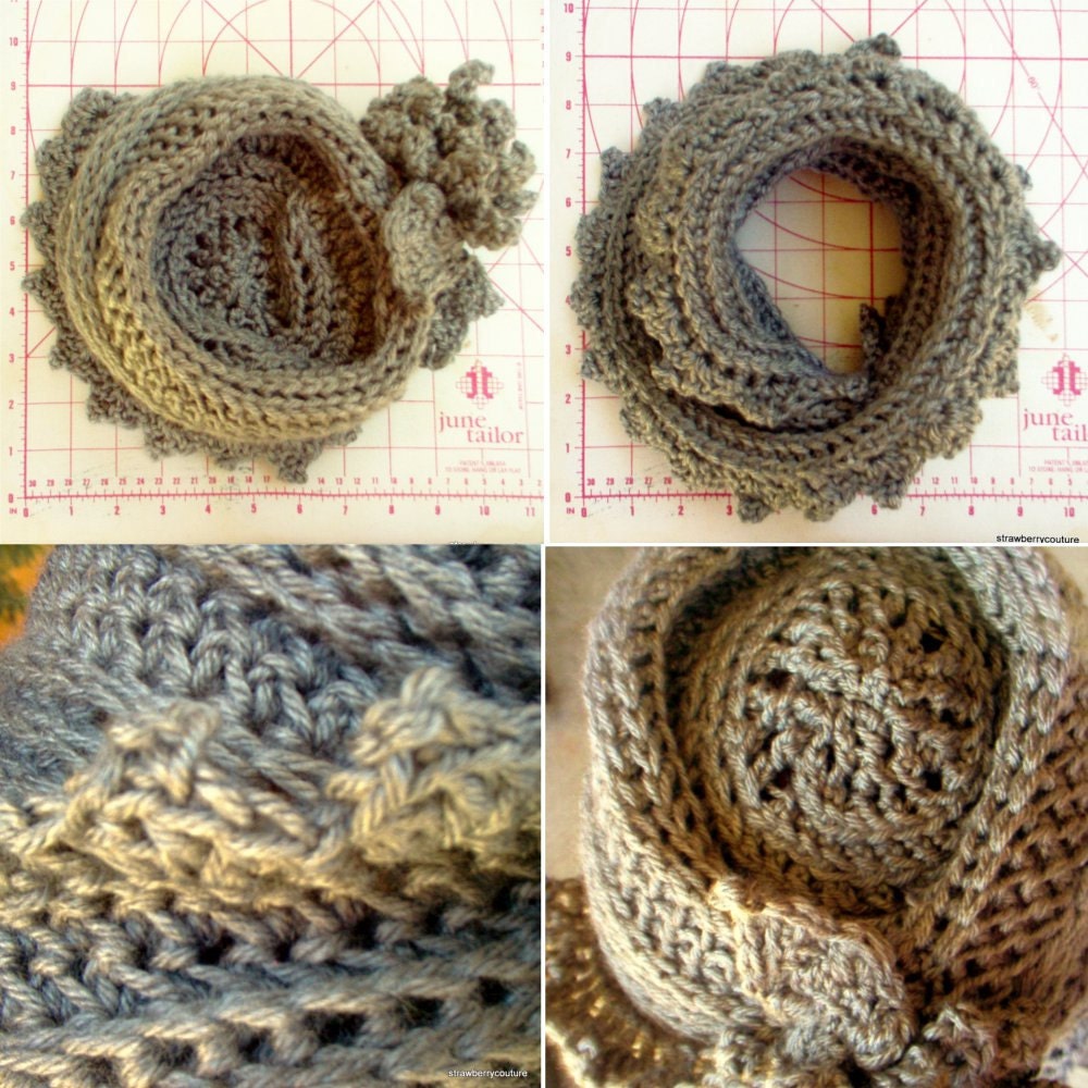 Womens Crochet Hat - Crochet Winter Hat With Infinity Scarf in Gray Made of Soft Acrylic Yarn Can Customize For Plus Size