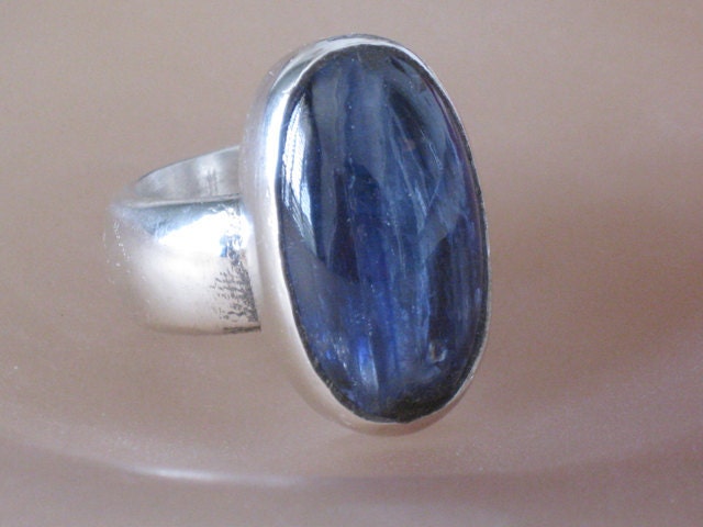 Sterling Silver oval Kyanite ring, handmade silver jewelry design