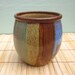 handleless tea cup wine glass coffee mug  pencil holder circus striped ceramic pottery 14 oz